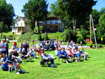 Crowd gathers for dedication of Rowlesburg Railroad Museum on Railroad Reunion Day.